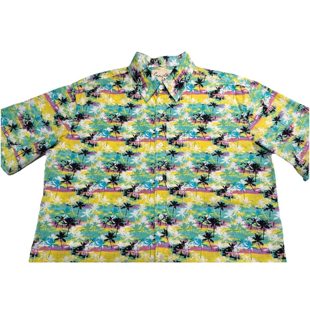 Coastal Men's Hawaiian Palm Trees Summer Button Up Short Sleeve Shirt Size xL